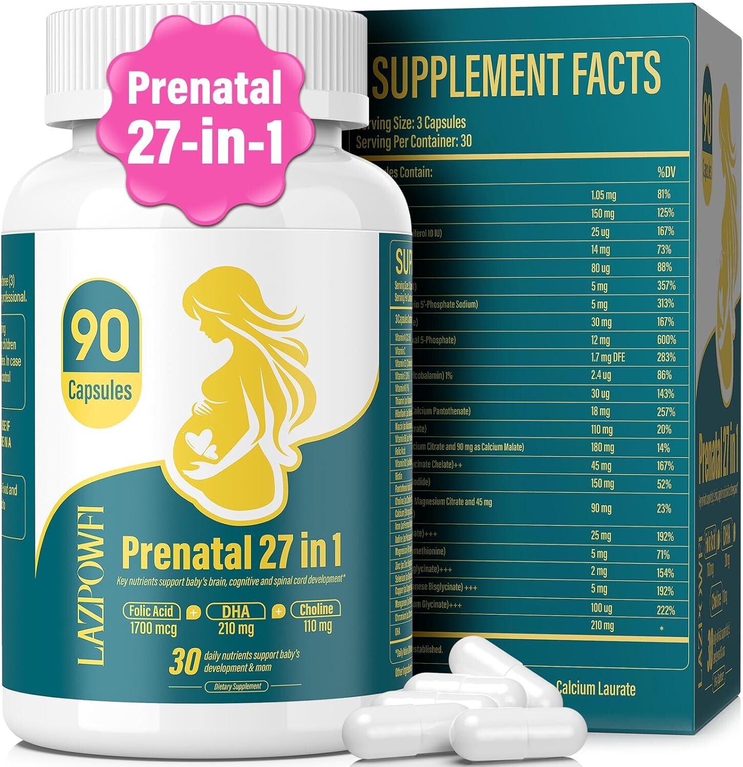 Prenatal Vitamins for Women multivitamin with Folic Acid DHA Choline for Preg…