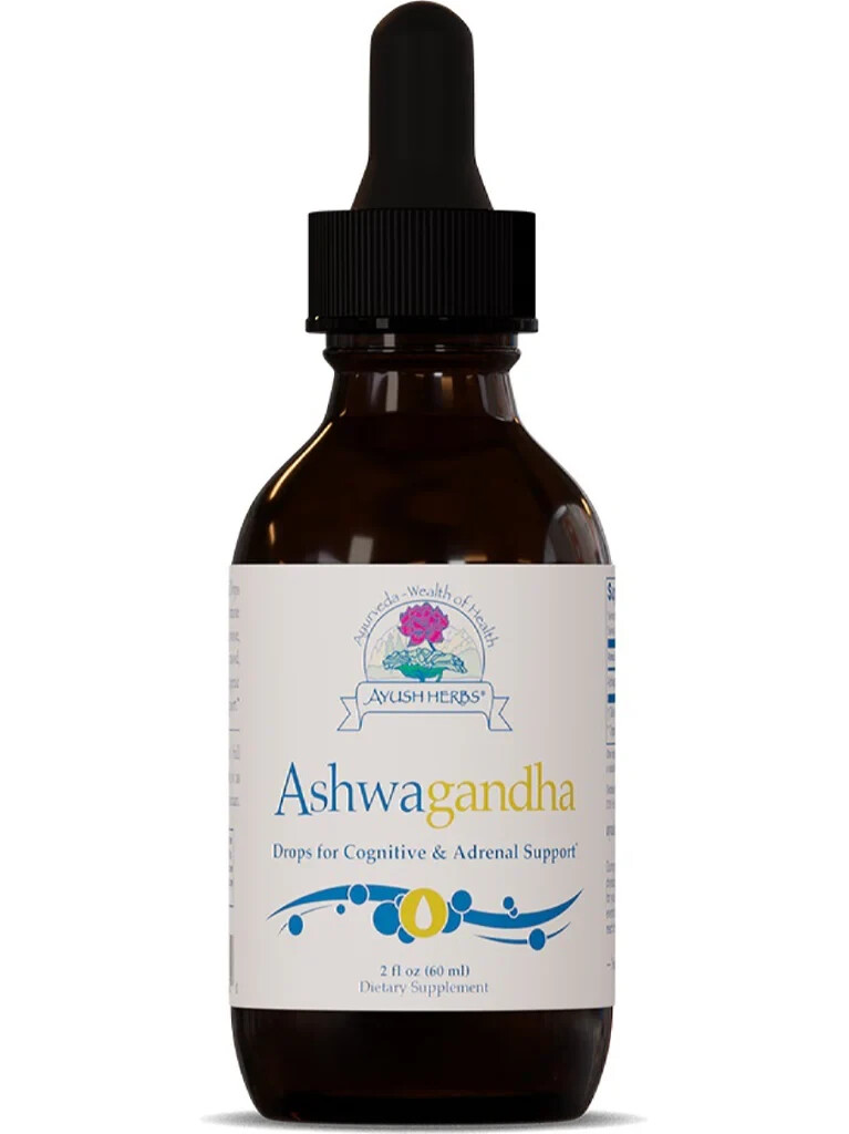 Ayush Herbs Ashwagandha Drops, Cognitive, Adrenal – 2 fl oz – 05/2025 Expiration