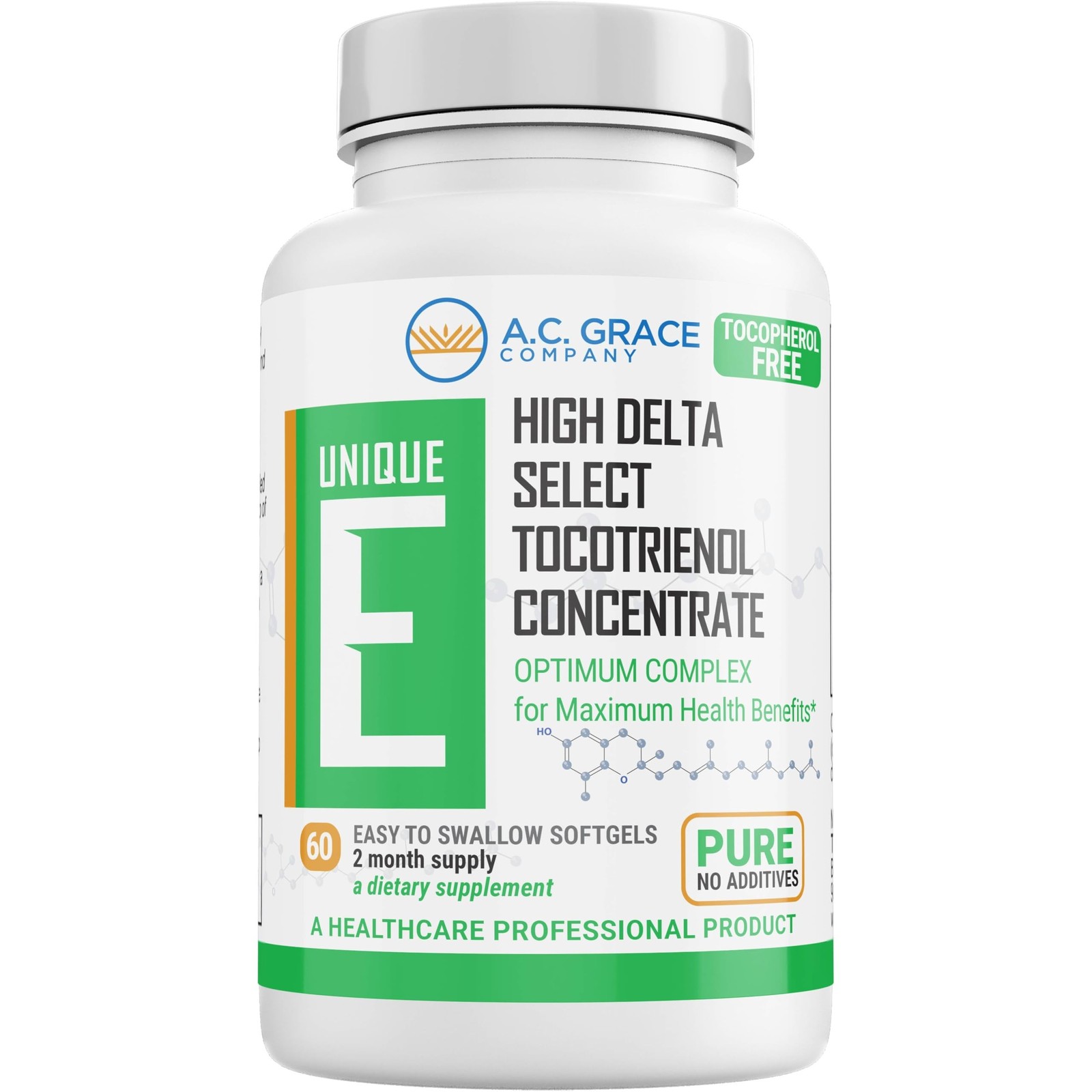 A.C. Grace Company, Unique E Tocotrienols – Tocopherol Free Softgels, 60 Count