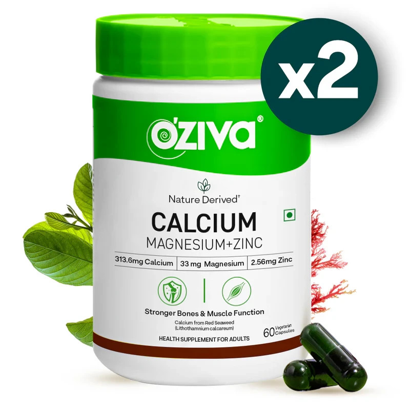 2 x OZiva Calcium Magnesium + Zinc For Stronger Bones & Muscles, 120 Capsules