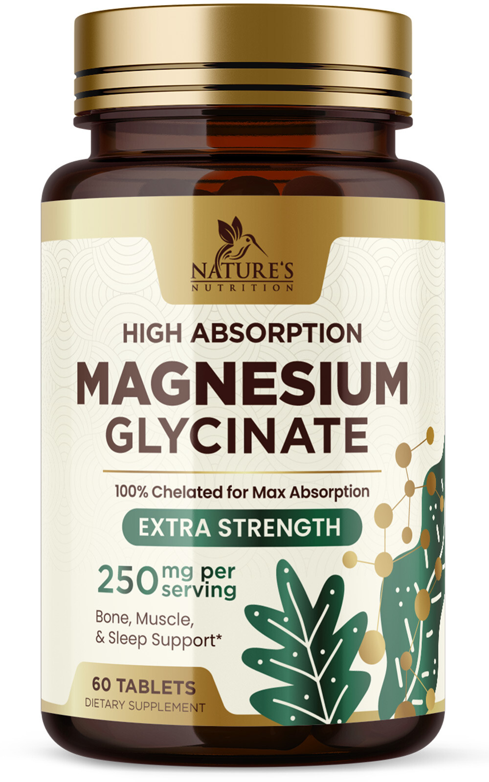 Magnesium Glycinate Supplement, 250 mg, Magnesium Supplement 100% Chelated